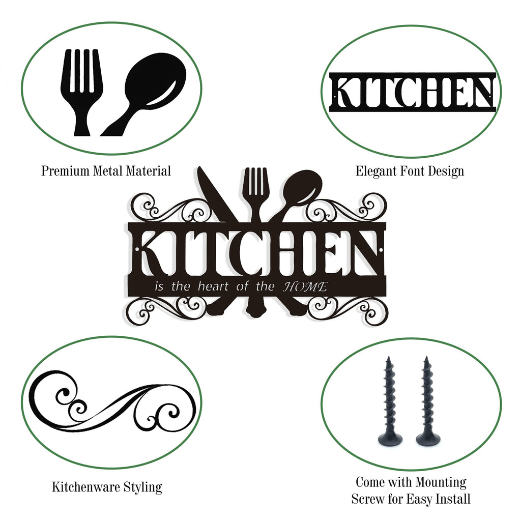 Metal Rustic Kitchen Decor Signs Decoraions For Wall, Country Farmhouse Decoration For Dining Room, 13.8 X 8.8 Inches (Black)