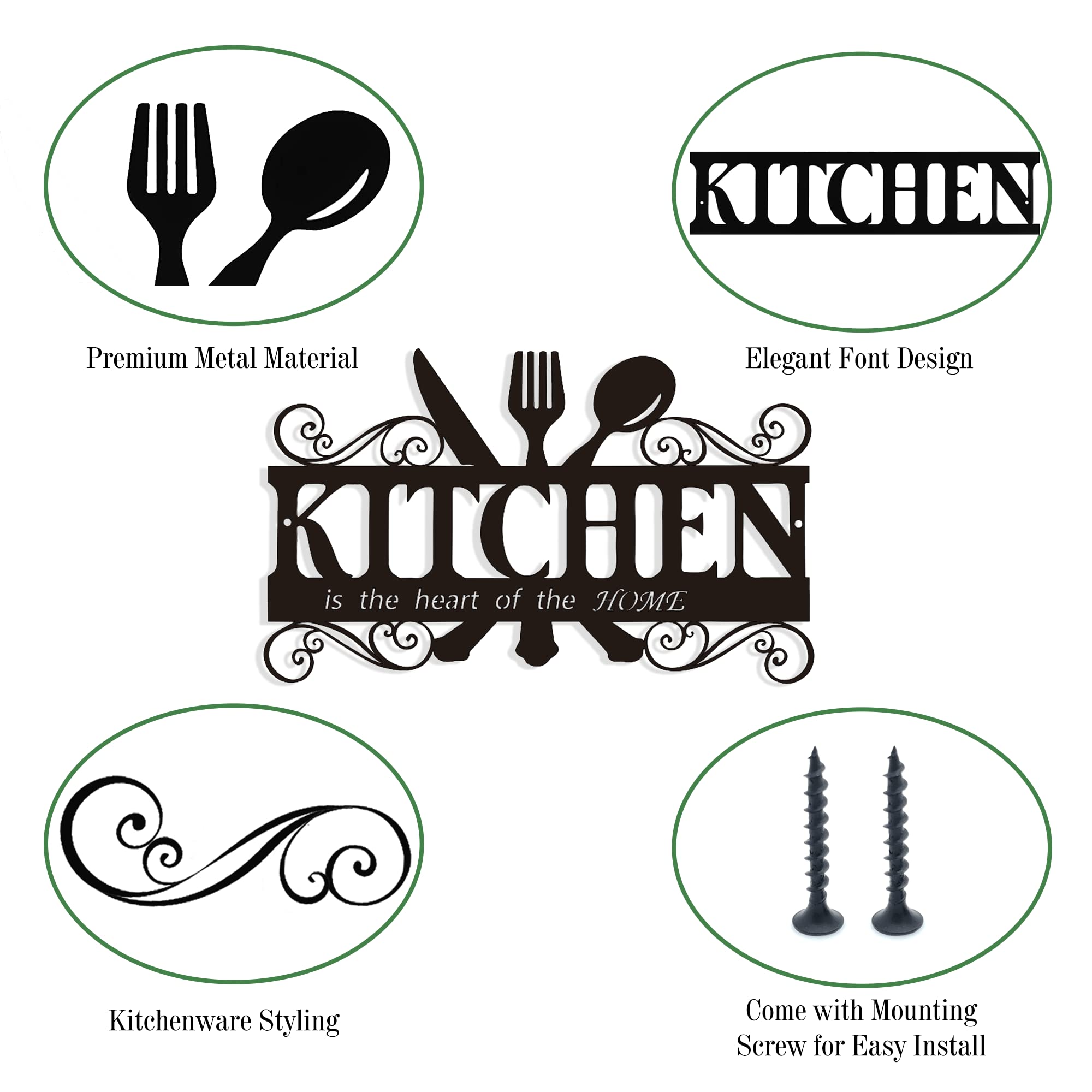 Metal Rustic Kitchen Decor Signs Decoraions For Wall, Country Farmhouse Decoration For Dining Room, 13.8 X 8.8 Inches (Black)