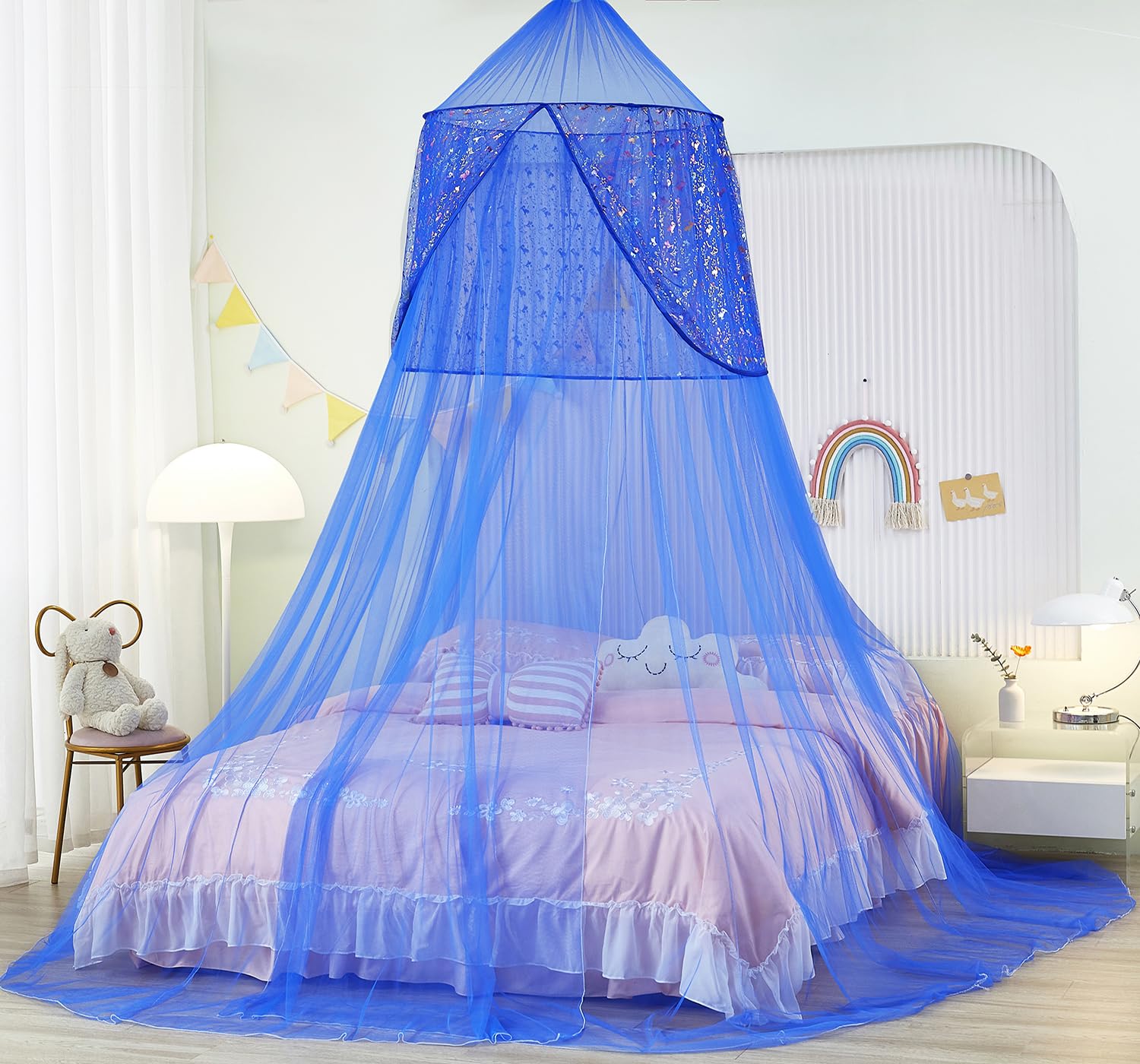 Nattey Black Bed Canopy With Lights Bed Tent For Boys Girls,Canopy For Bed Room Decor, Canopy For Twin To King Size Bed