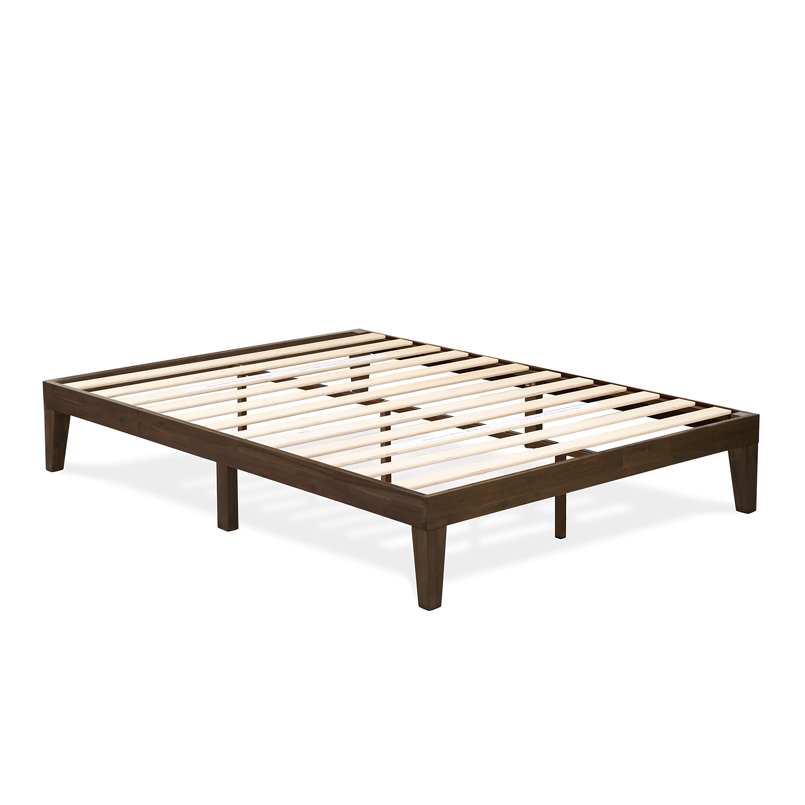 East West Furniture DNP-22-Q Queen Platform Bed Frame with 4 Solid Wood Legs and 2 Extra Center Legs - Walnut Finish