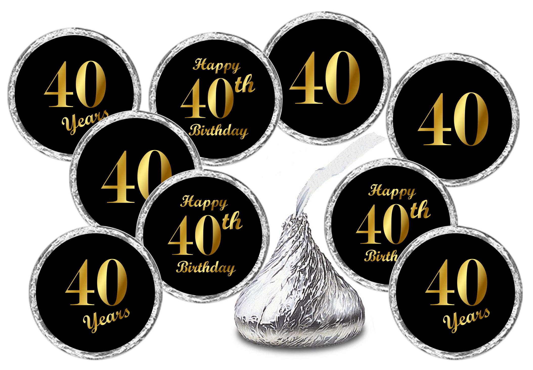 40Th Birthday Black Kisses Stickers, (Set Of 216) Chocolate Drops Labels Stickers For 40 Birthday, Party Favors Decor For Kisses
