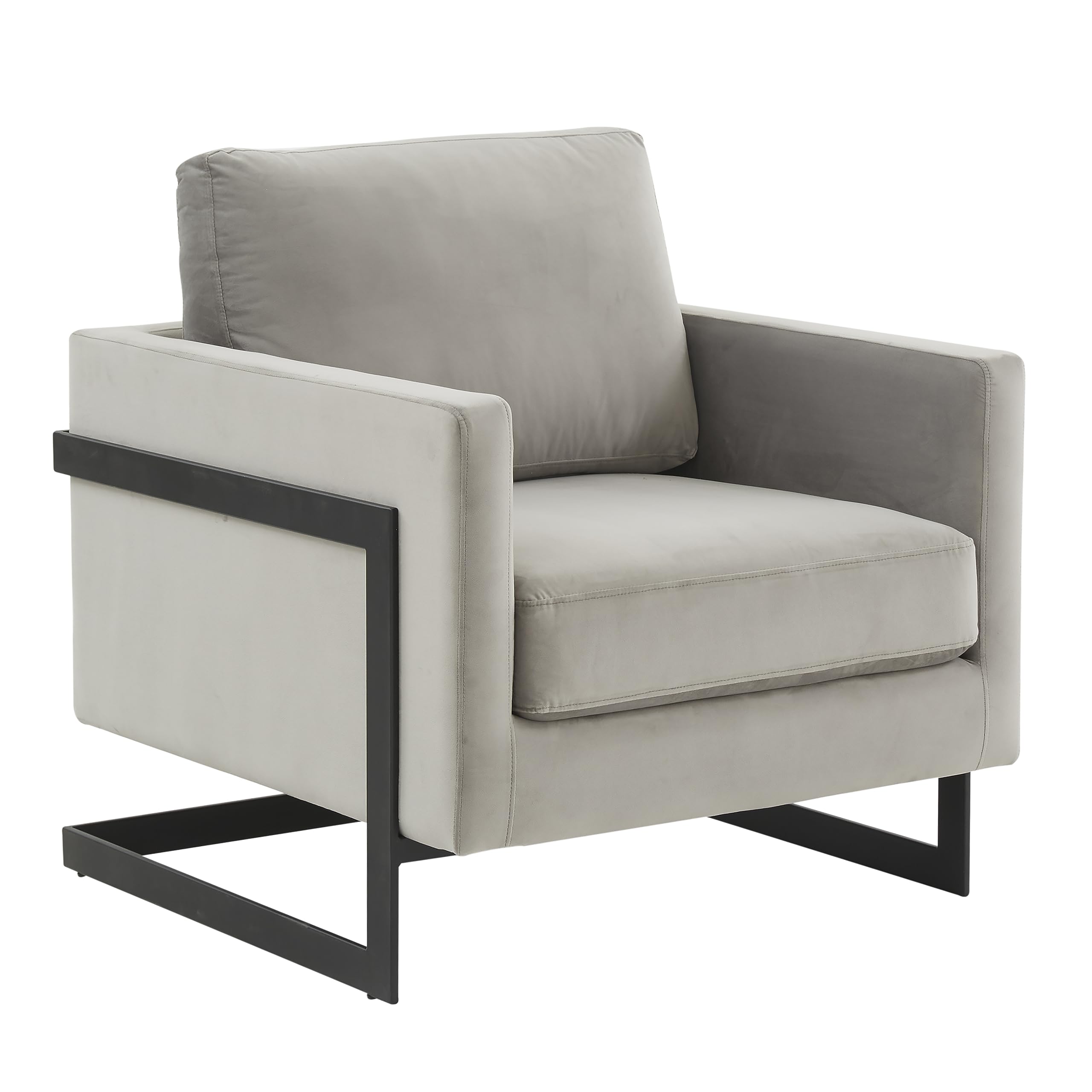 LeisureMod Lincoln Velvet Accent Armchair With Black Steel Frame