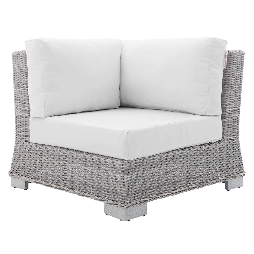 Modway Conway Sunbrella Outdoor Patio Wicker Rattan, Corner Chair, Light Gray White