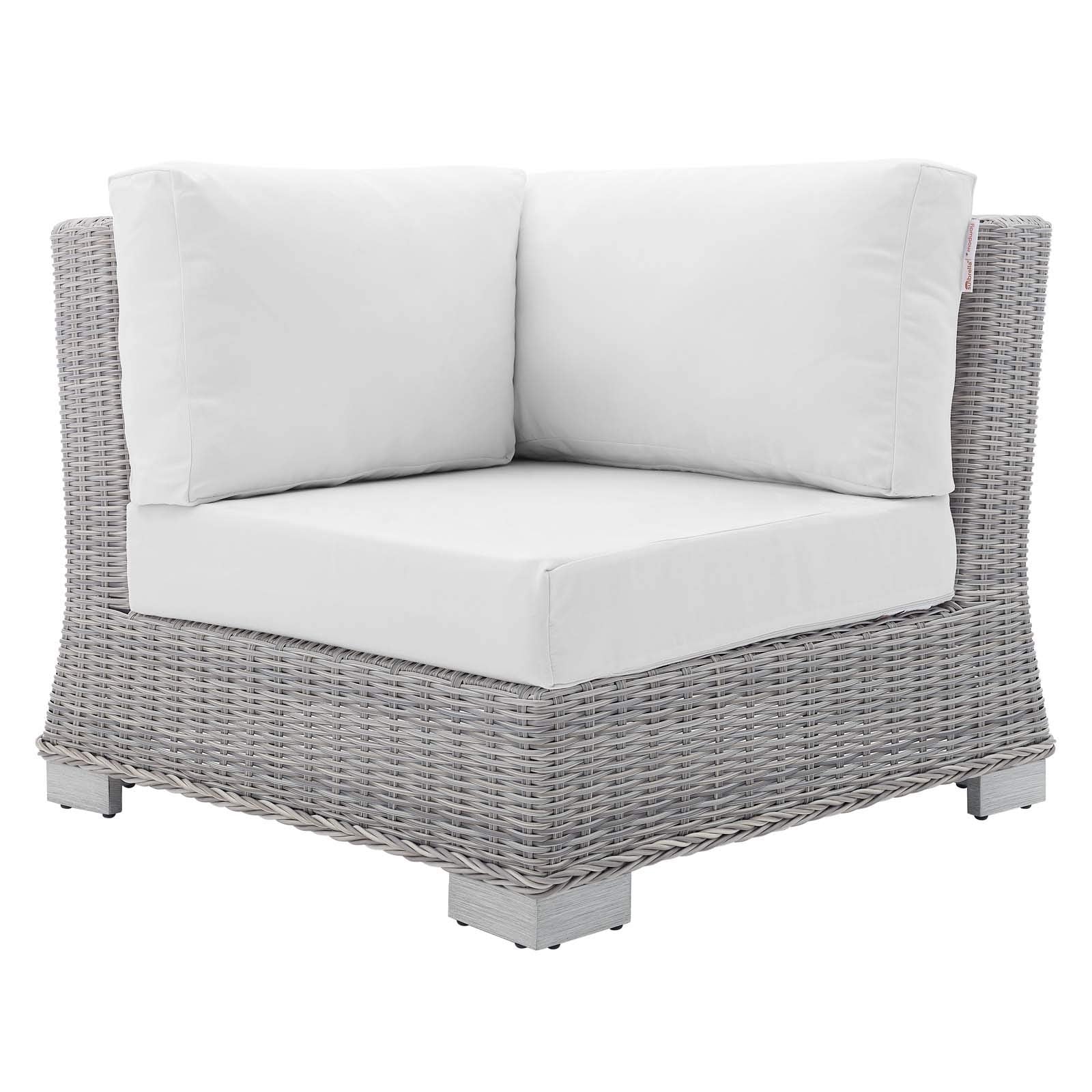 Modway Conway Sunbrella Outdoor Patio Wicker Rattan, Corner Chair, Light Gray White