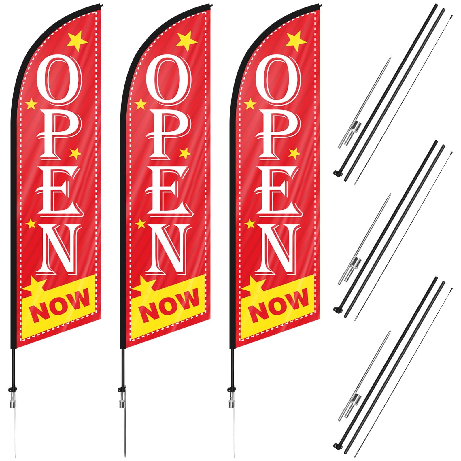 Preboun 3 Sets Open Feather Flag Pole Kit Now Open Flag For Business Swooper Advertising Flags Open Themed Feather Flag Banner F