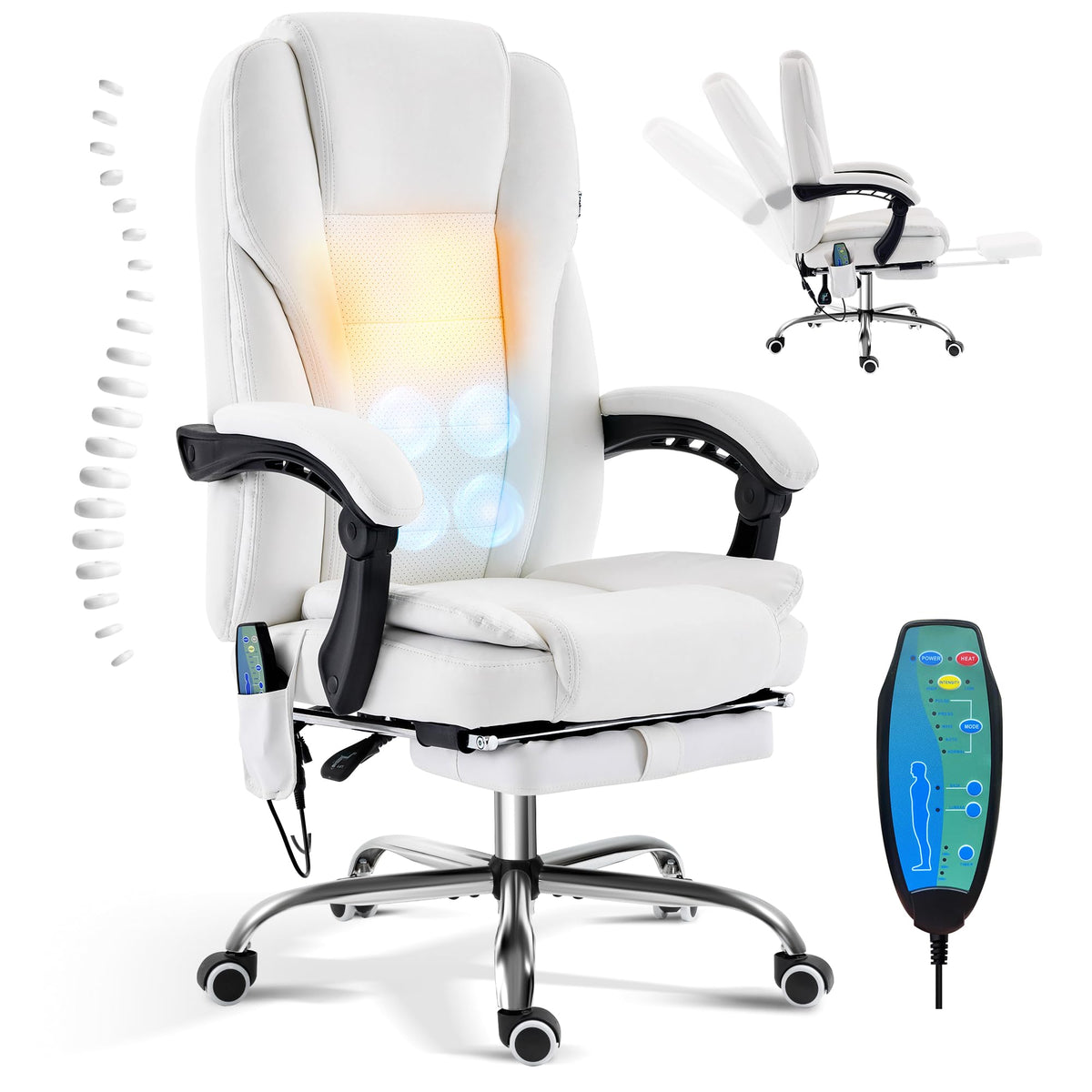 Tonghuas Reclining Massage Office Chair With Footrest, High Back Ergonomic Executive Chair With Heating And Vibration Function(W