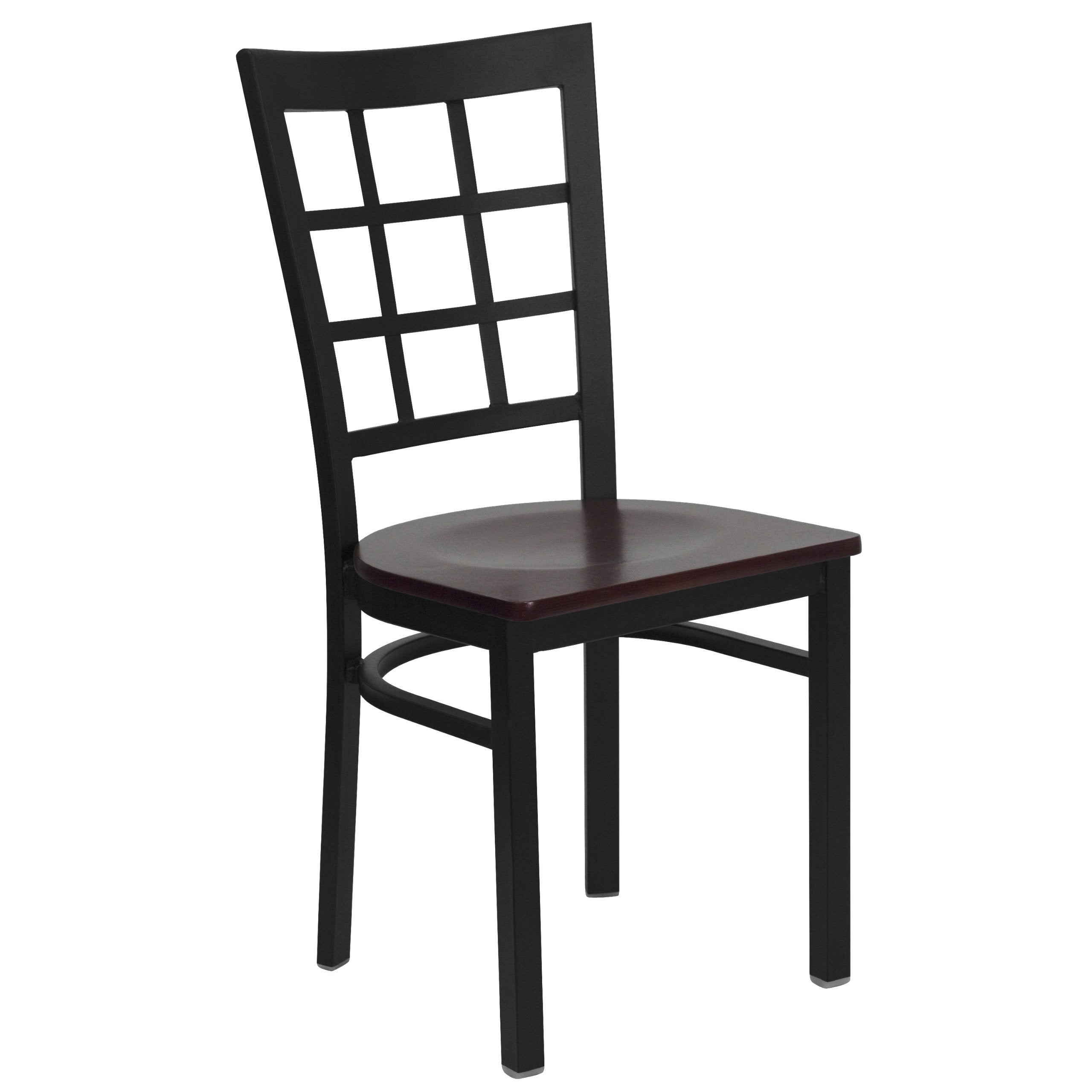 Flash Furniture Hercules Series Black Window Back Metal Restaurant Chair - Mahogany Wood Seat