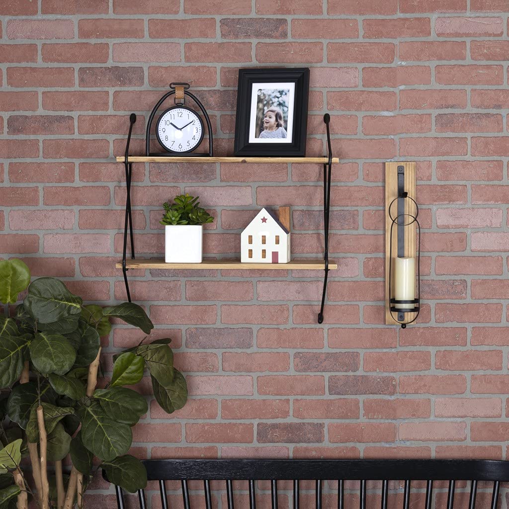 HomeRoots Multi 70% Wood 30% Metal Two Tier Metal and Wood Wall Shelf