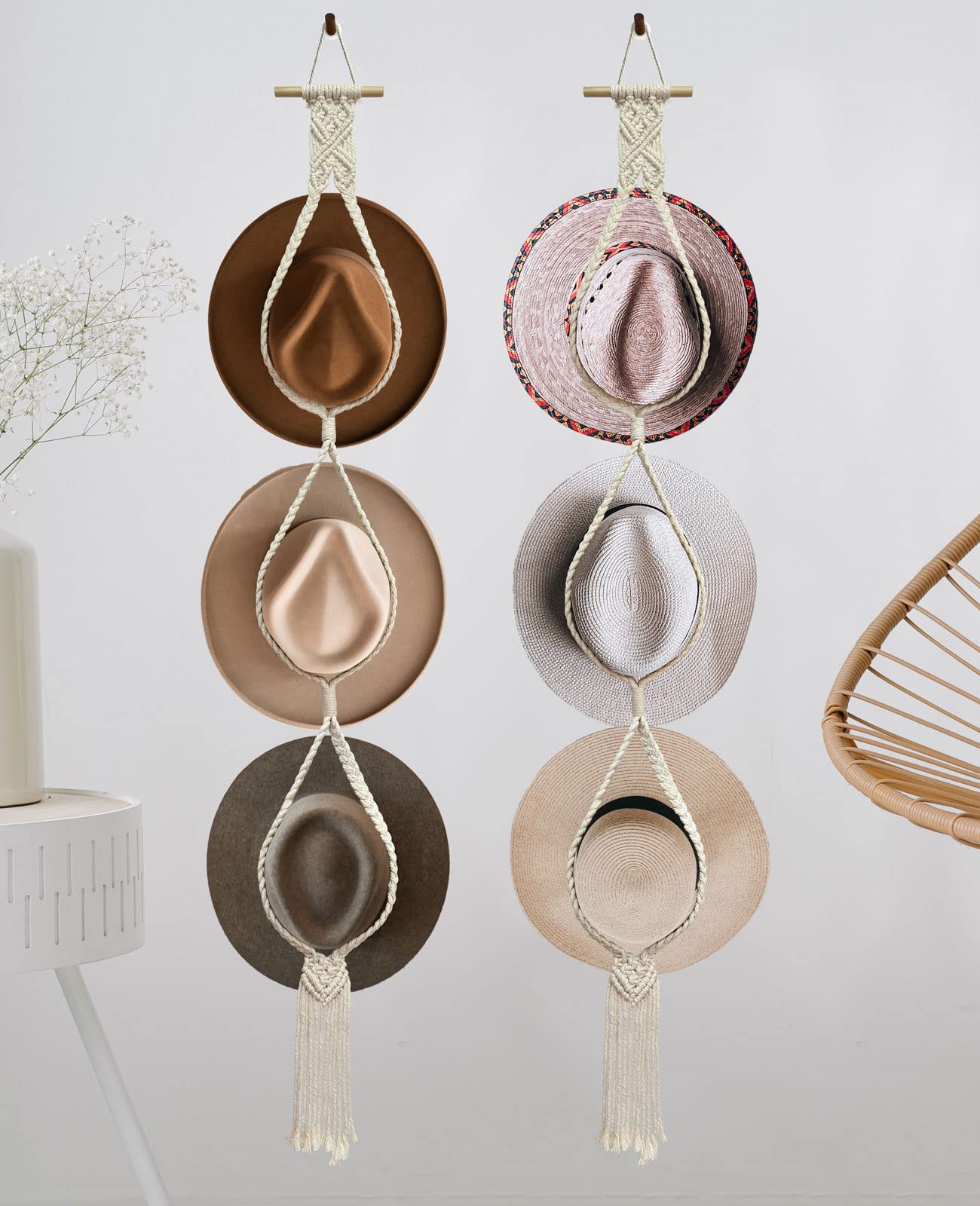 Mayamila 2 Pieces Hat Racks Hat Hangers for Wall, Bohemian Hat Organizer for Wall Hanging Hat Display, Hand Weaving Boho Hat Sto