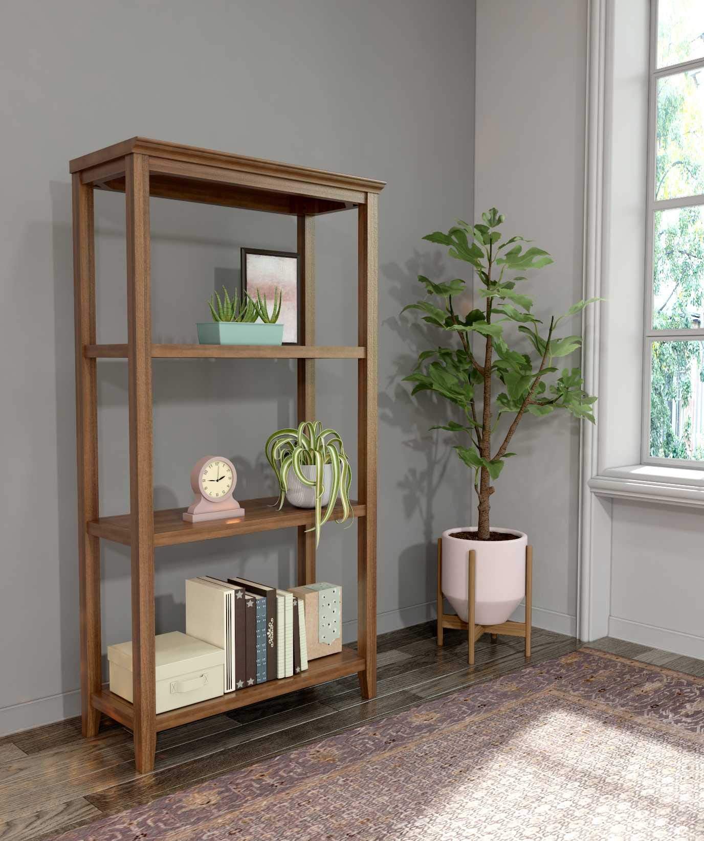 HomeRoots Pine and MDF 60' Bookcase with 3 Shelves in Walnut
