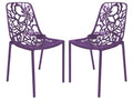 LeisureMod Stackable Purple Dining Side Chair Set of 2 for Patio & Kitchen with Floral Cutout Design