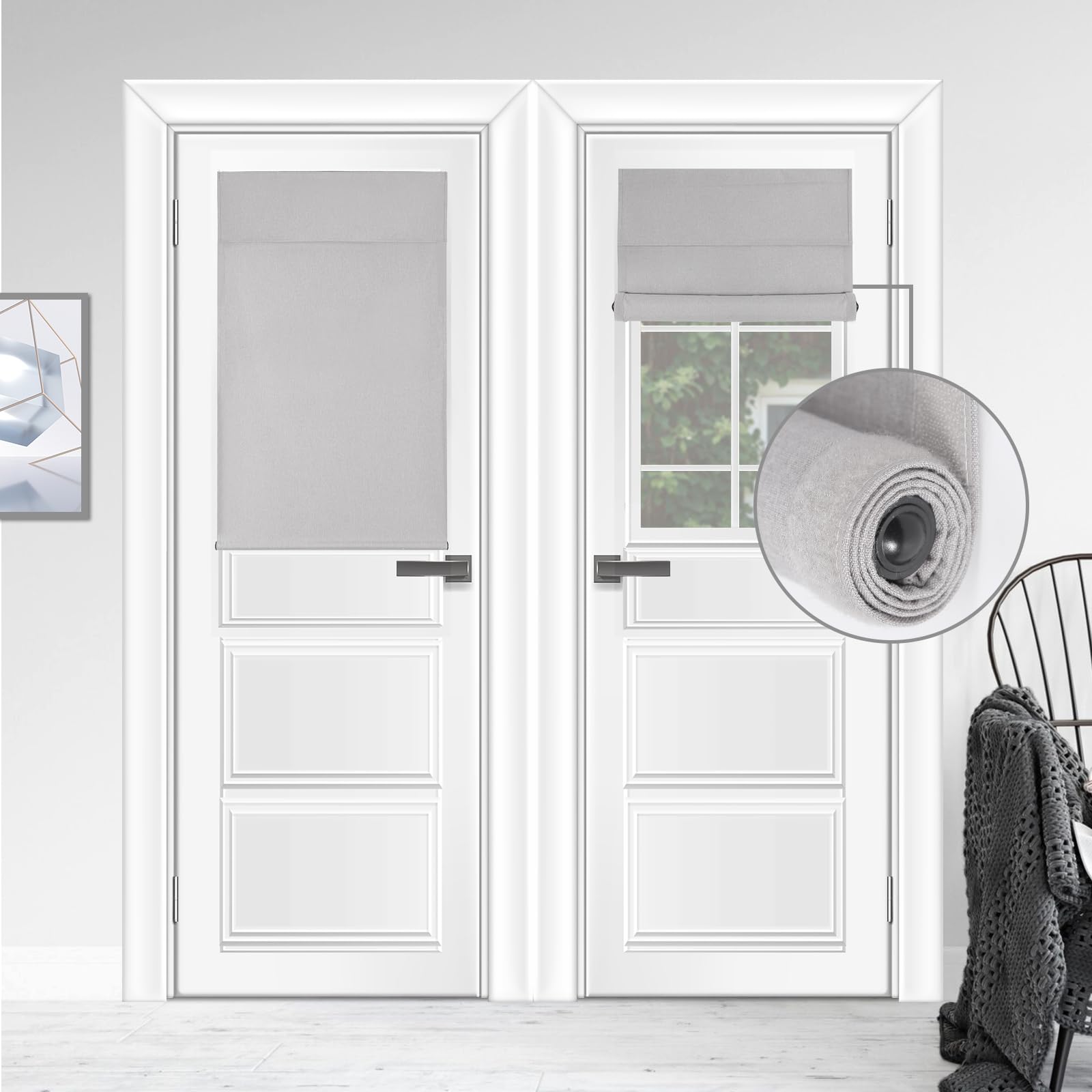 Wdfour Triple Layers,Uv Protect, 100% Light Block, Multi-Use, No Noise, Easy Installed Door Curtains, Adjustable Roller Shade, W