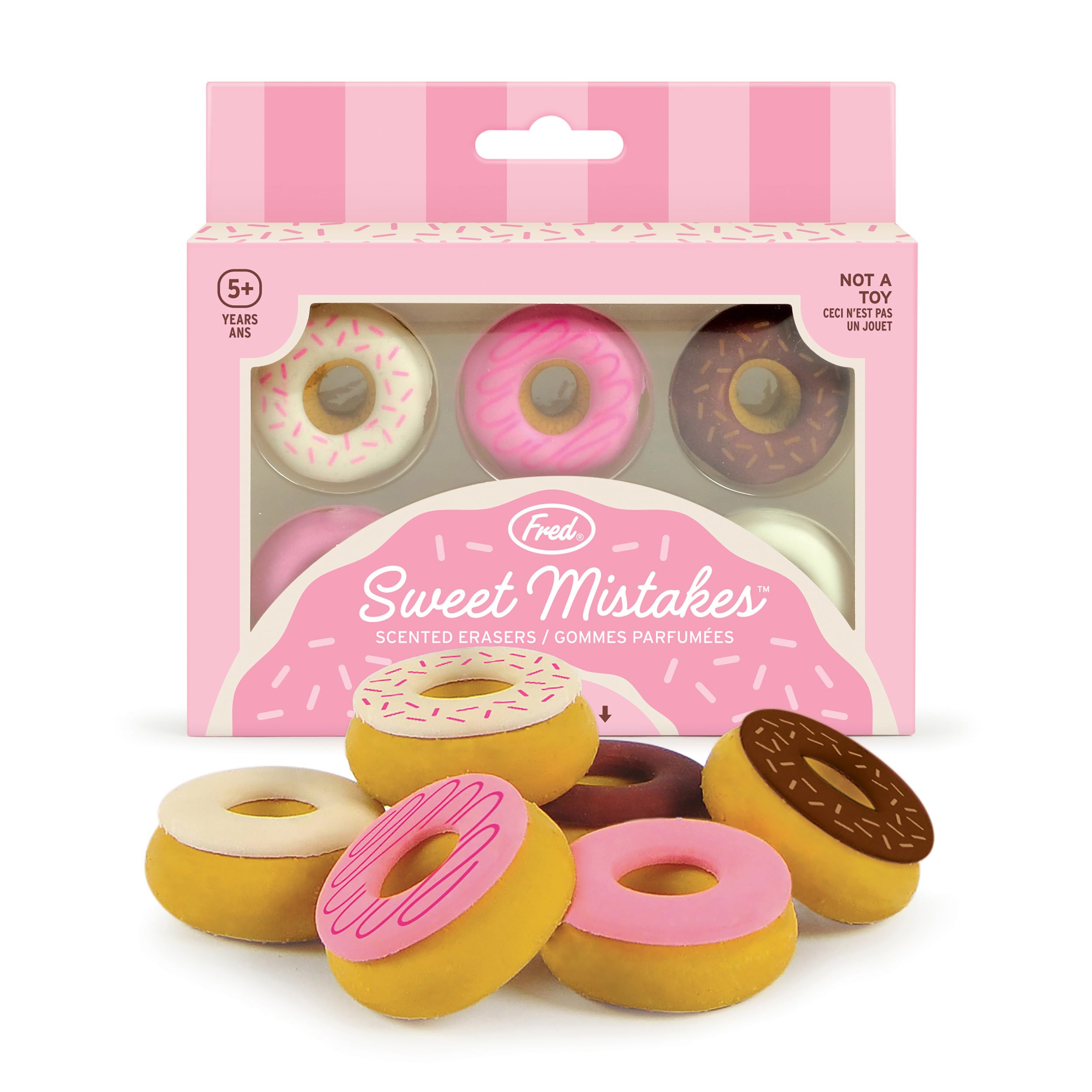 Genuine Fred Sweet Mistakes Donut Erasers, Set Of 6, Vanilla Scented, Fun For School, Home, Or Office