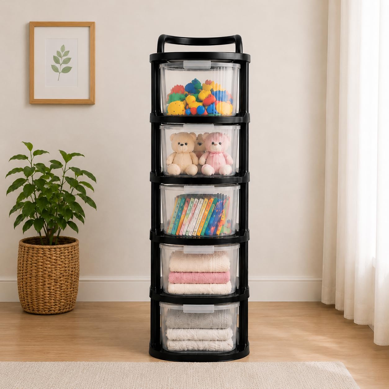 Sr 5 Layer Plastic Storage Drawer With Wheels | Stackable Storage Cabinet For Bedroom, Office, Home | Utility Storage Drawer Org