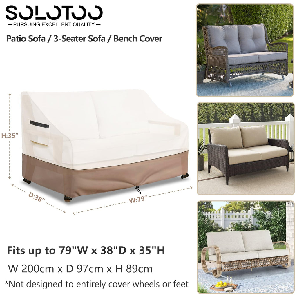 Solotoo Patio Furniture Covers Waterproof 3-Seater Sofa Cover,79 Inshes Outdoor Couch Cover,Patio Loveseat Cover (Beige)