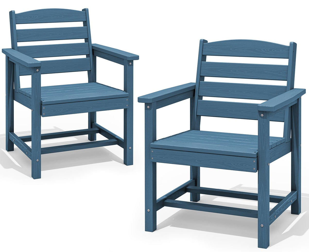 Serwall Patio Dining Chair Set Of 2,All Weather Hdpe Outdoor Dining Chair, Blue