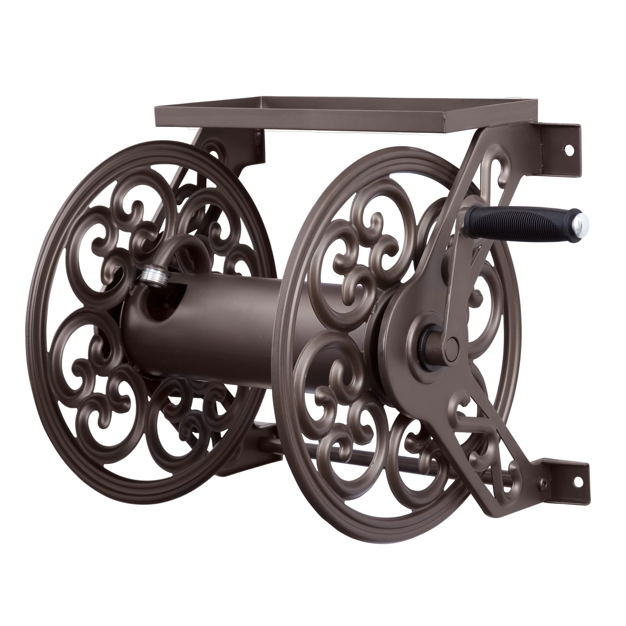 Liberty Garden 708 Steel Decorative Wall Mount Garden Hose Reel, Holds 125-Feet Of 5/8-Inch Hose - Bronze