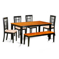 East West Furniture NICO6-BLK-C 6 Piece Kitchen Set Contains a Rectangle Table with Butterfly Leaf and 4 Linen Fabric Dining Chairs with a Bench, 36x66 Inch, Black & Cherry