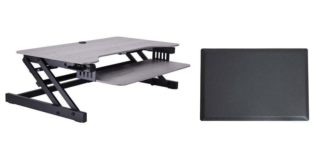 Rocelco 37.5" Deluxe Height Adjustable Standing Desk Converter with Anti Fatigue Mat Bundle - Quick Sit Stand Up Computer Workstation Riser - Large Retractable Keyboard Tray - Gray (R DADRG-MAFM)