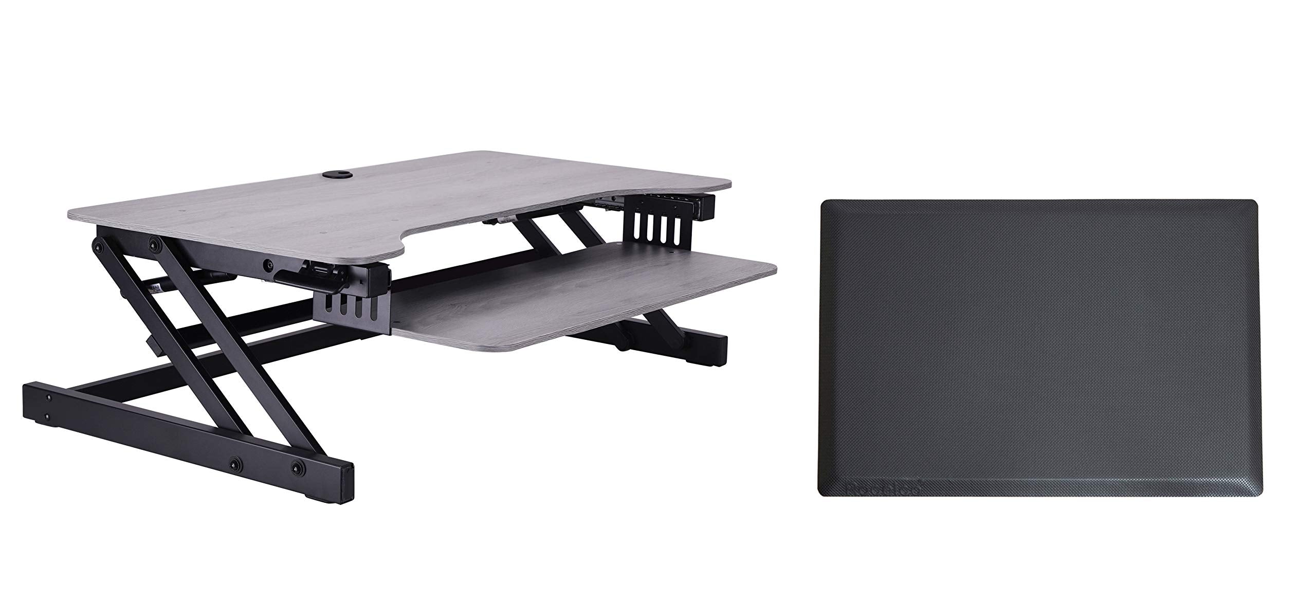 Rocelco 37.5" Deluxe Height Adjustable Standing Desk Converter with Anti Fatigue Mat Bundle - Quick Sit Stand Up Computer Workstation Riser - Large Retractable Keyboard Tray - Gray (R DADRG-MAFM)