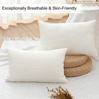 Phf 100% Cotton Waffle Weave Lumbar Pillow Cover 12' X 20', No Filling, 2 Pack Elegant Home Decorative Rectangle Throw Pillow Covers For Bed Couch Sofa, Cream