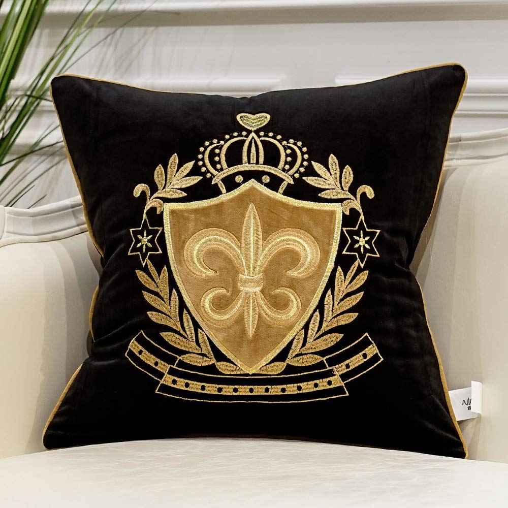 Avigers 20 X 20 Inch Shield Embroidery Velvet Cushion Cover Luxury European Pillow Case Pillowcase Home Decorative For Sofa Chai