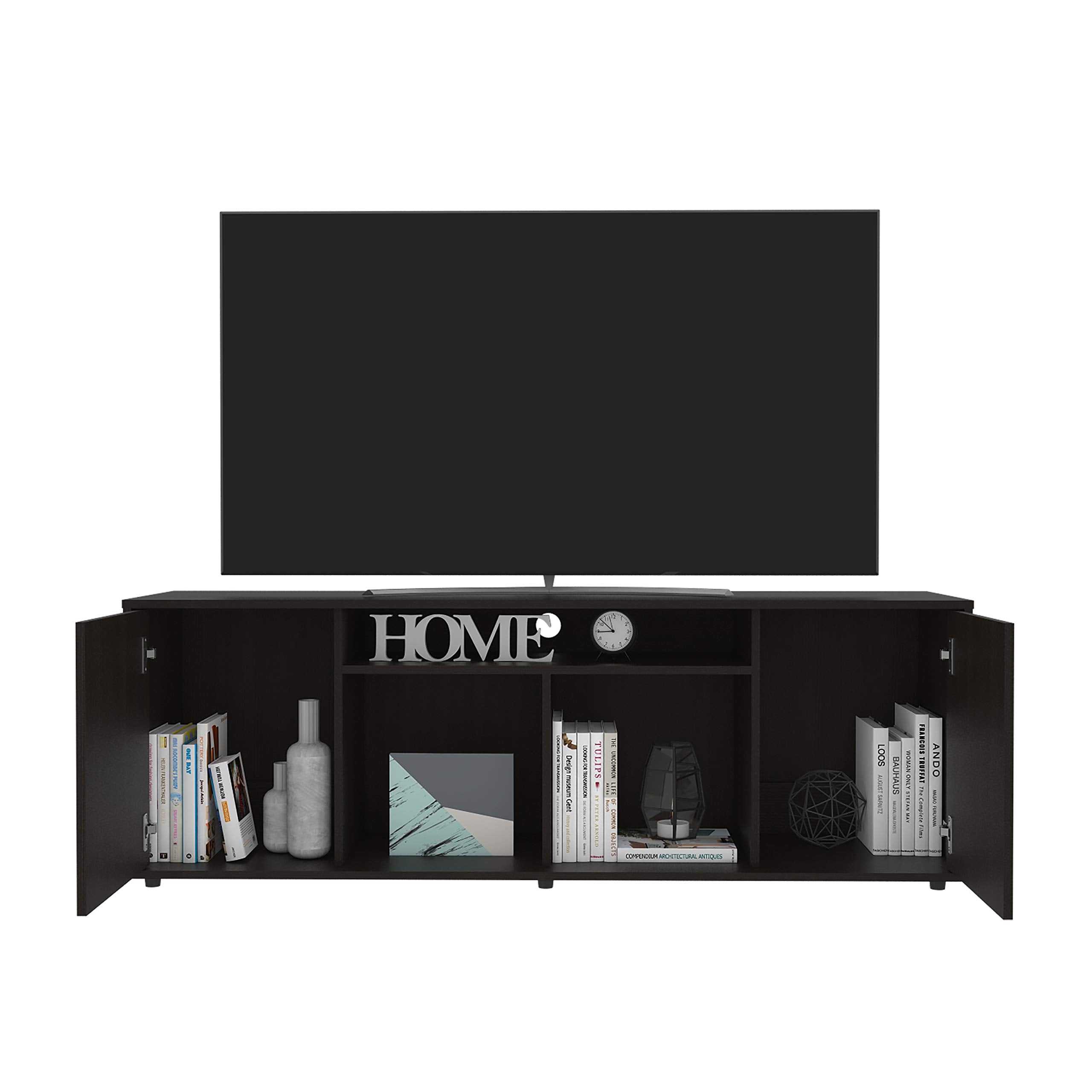 FM FURNITURE Redding TV Stand for TVs Up to 65 with 2 Cabinets, 3 Shelves, and Cable Management, Black