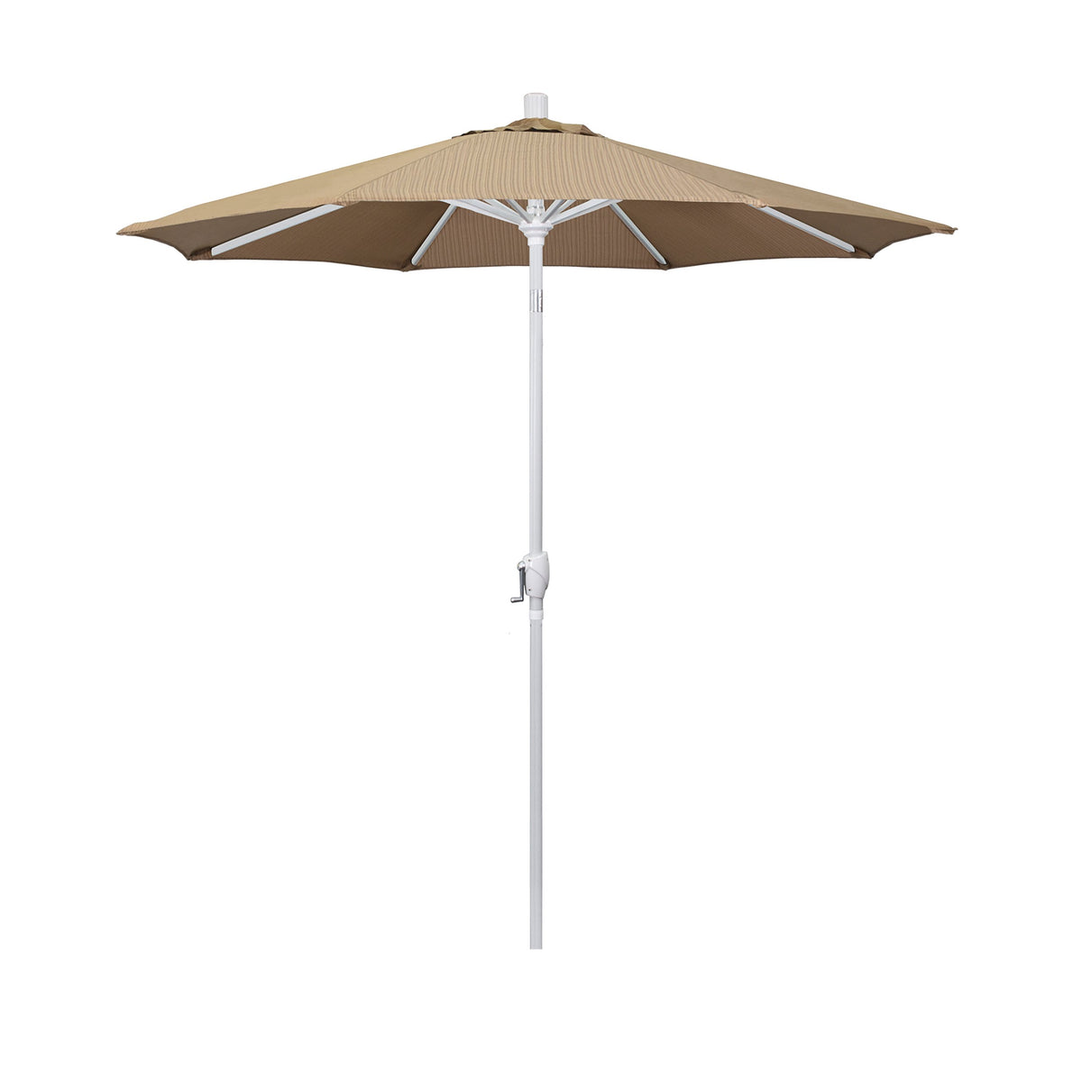 California Umbrella 7.5' Round Aluminum Market Umbrella, Crank Lift, Push Button Tilt, White Pole, Terrace Sequoia Olefin