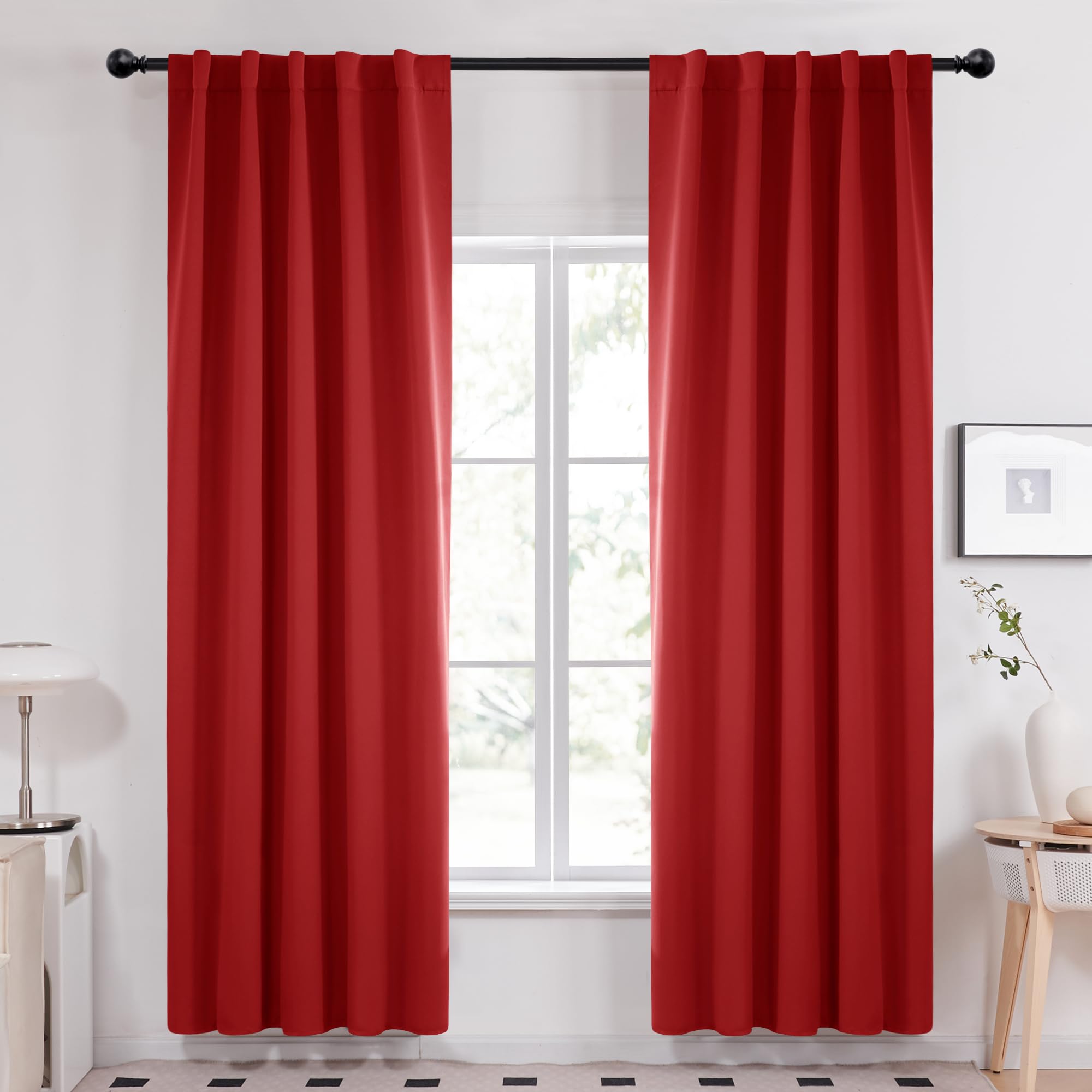 Deconovo Back Tab And Rod Pocket Blackout Curtains For Living Room, Thermal Insulated Light Blocking Curtains, 42X84 Inch, True