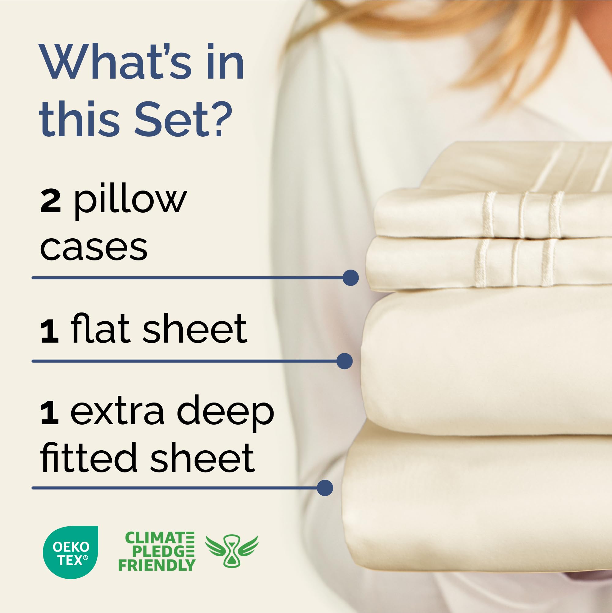 Extra Deep Pocket Cal King Sheets - 4 Piece Breathable & Cooling Bed Sheets - Hotel Luxury Bed Sheet Set - Soft, Wrinkle Free & Comfy - Easily Fits Extra Deep Mattresses - Deep Pocket Off White Sheets