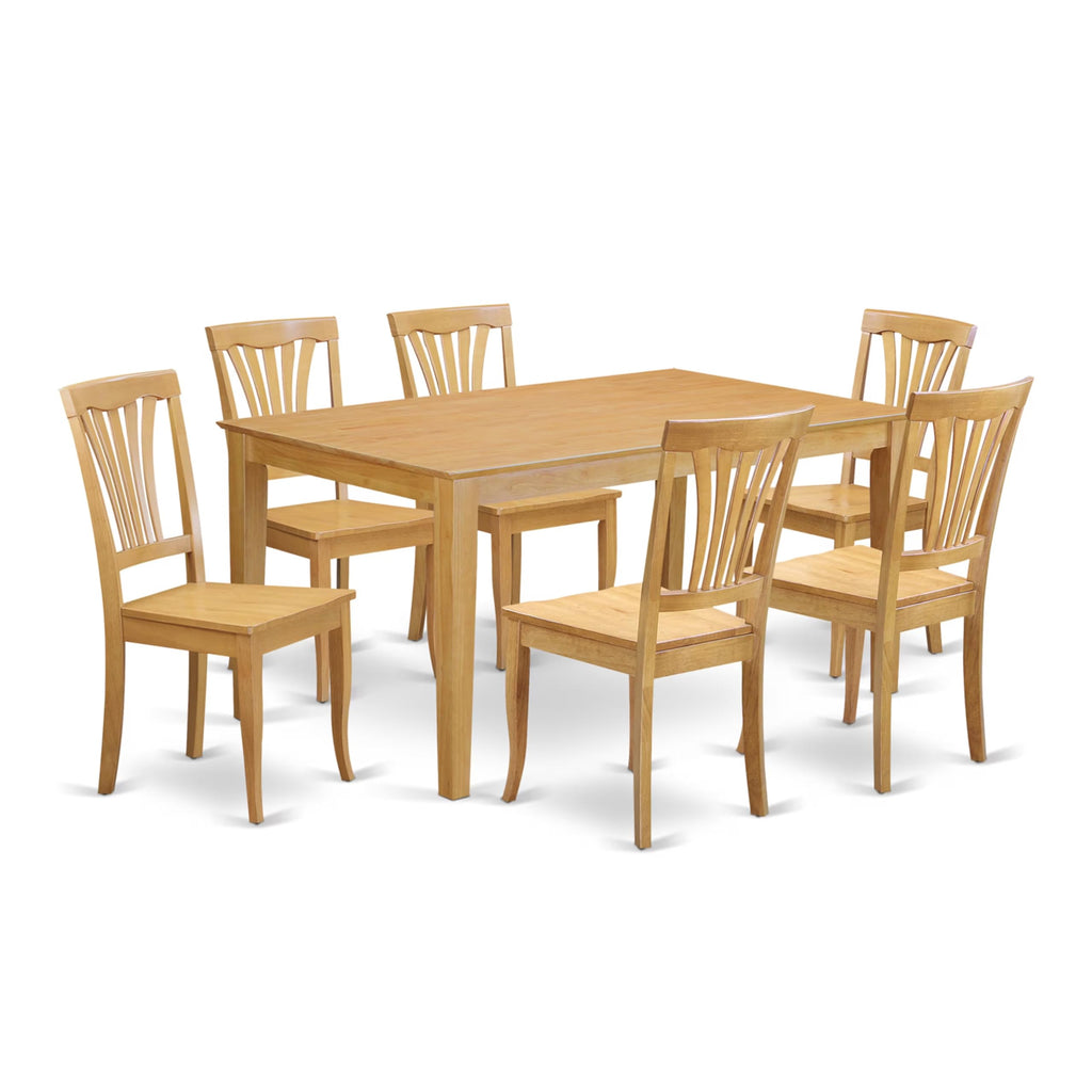 East West Furniture CAAV7-OAK-W 7 Piece Modern Dining Table Set Consist of a Rectangle Wooden Table and 6 Dining Room Chairs, 36x60 Inch, Oak