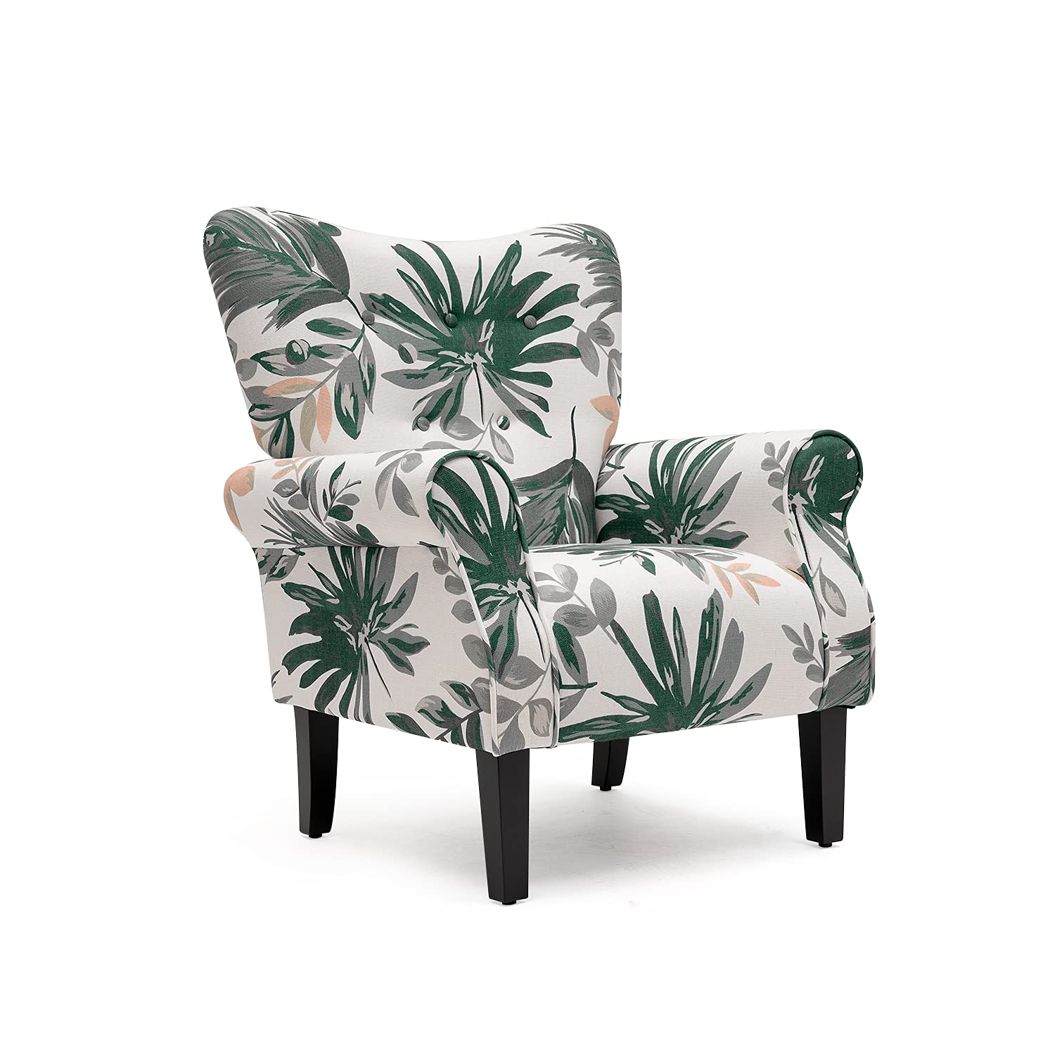 Yoleny Mid Century Wingback Arm Chair,Modern Upholstered Fabric High Back Accent Chair With Wood Legs,Upholstered Single Sofa Cl
