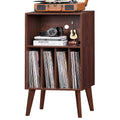 Lerliuo Record Player Stand, Walnut Turntable Stand Holds up to 160 Albums, Mid-Century Vinyl Storage Cabinet Table with Solid W