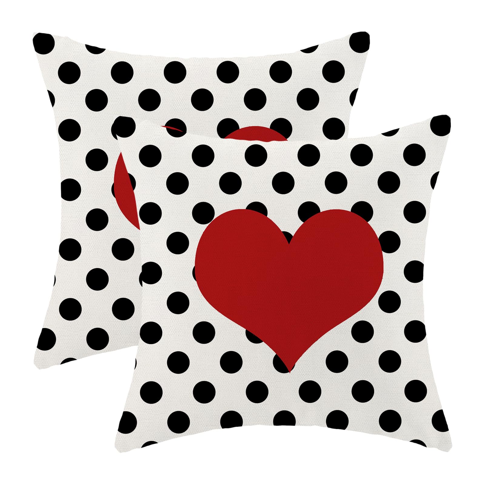 Aeioae Valentines Pillow Covers 22X22 Inch Set Of 2,Black Polka Dot Red Love Heart Throw Pillows Case,Valentine'S Day Anniversar