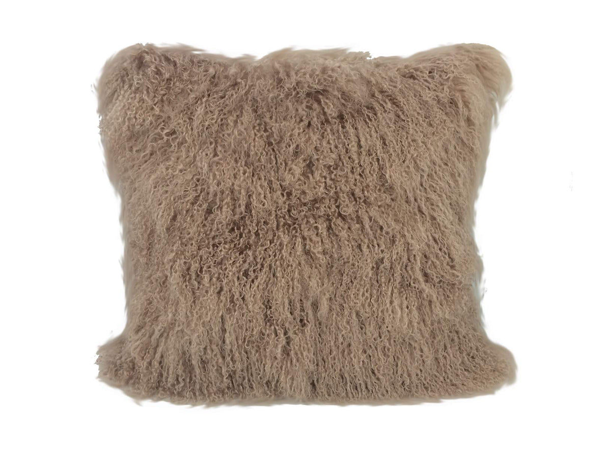 HomeRoots Genuine Tibetan Lamb Front with Microsuede Backing 24' Beige Genuine Tibetan Lamb Fur Pillow with Microsuede Backing