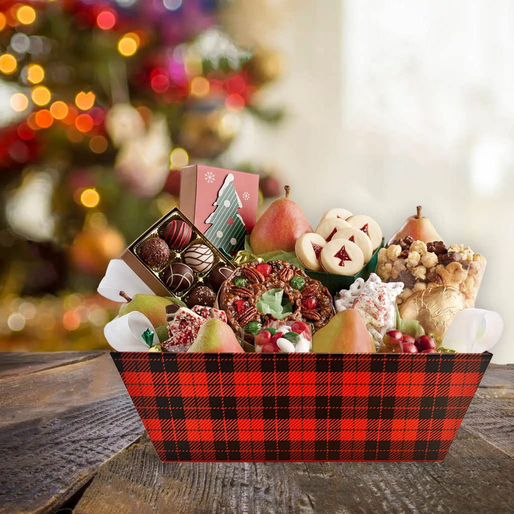 Basket For Gifts Empty, 5 Pcs Sturdy Diy Bulk Gift Basket Kraft Market Tray Cardboard Basket With Handles, Gift Basket Kit Suppl