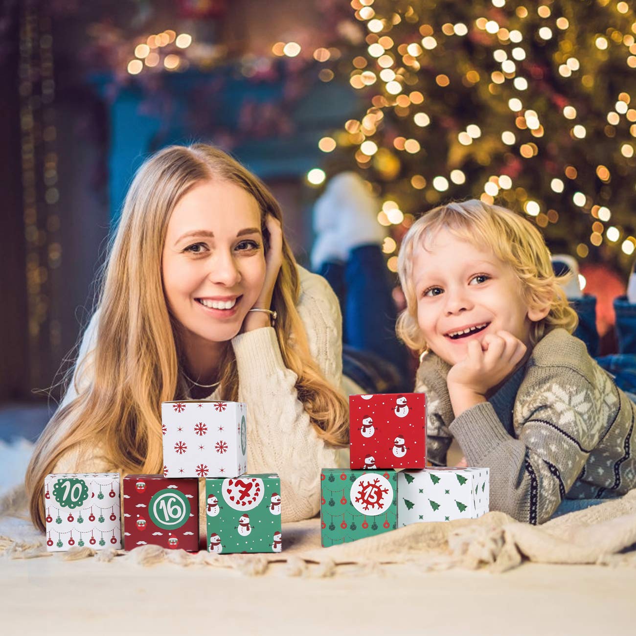 Kesoto Diy Christmas Advent Calendar 2024, 24 Cardboard Treasure Boxes With 1-24 Number Stickers Christmas Countdown Calendar Fo