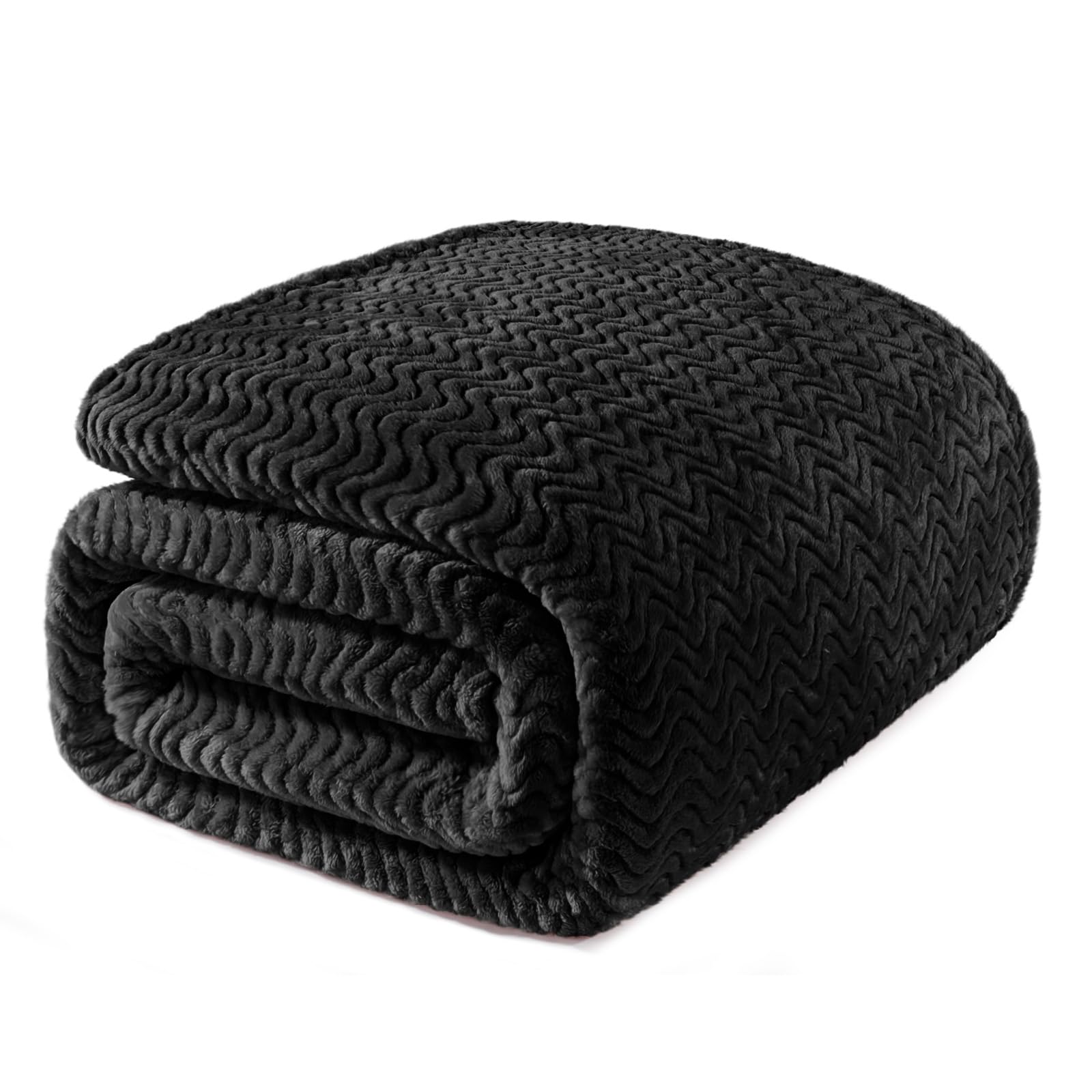 Exclusivo Mezcla Black Fleece King Size Blanket For Bed, Super Soft Cozy Blankets With Decorative Wave Textured, Lightweight Plu