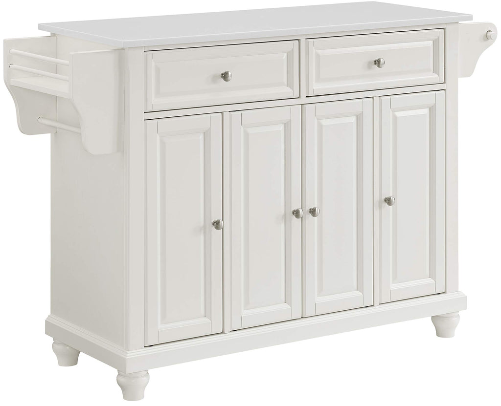Crosley Furniture Cambridge Stone Top Rolling Kitchen Island Storage Cart, Microwave Stand, Spice Rack, White