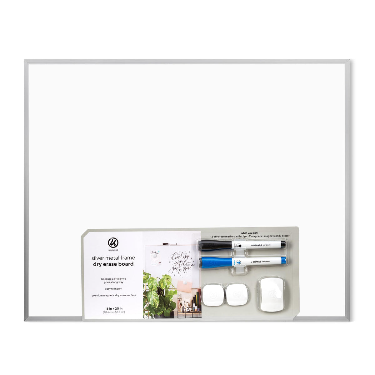 U Brands Magnetic Dry Erase Board, 20'X16', Silver Aluminum Frame, Includes Markers, Magnets, And Eraser