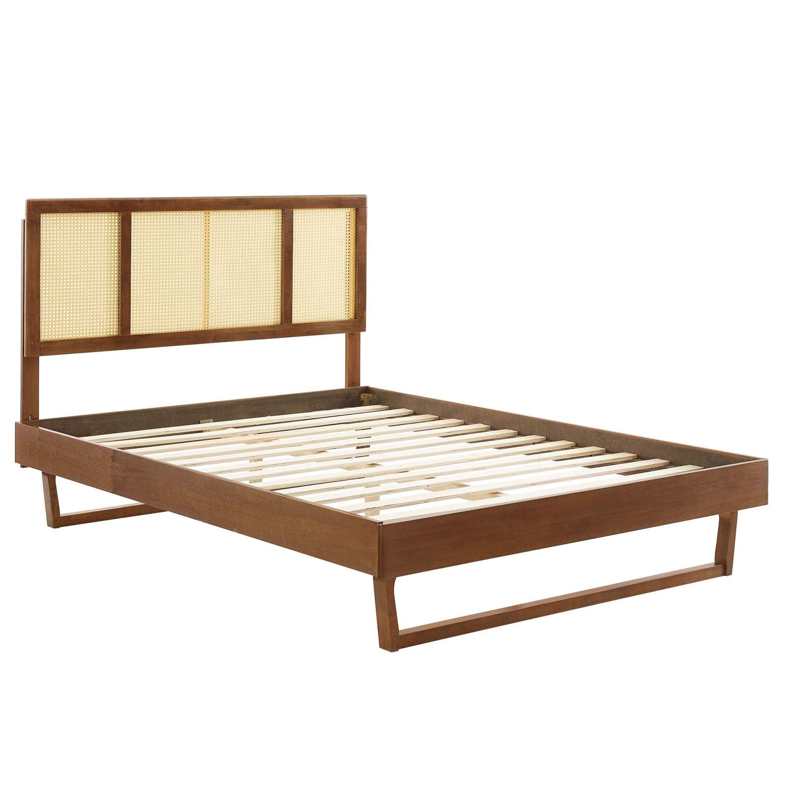 Modway Kelsea Cane And Wood Queen Platform Bed With Angular Legs In Walnut