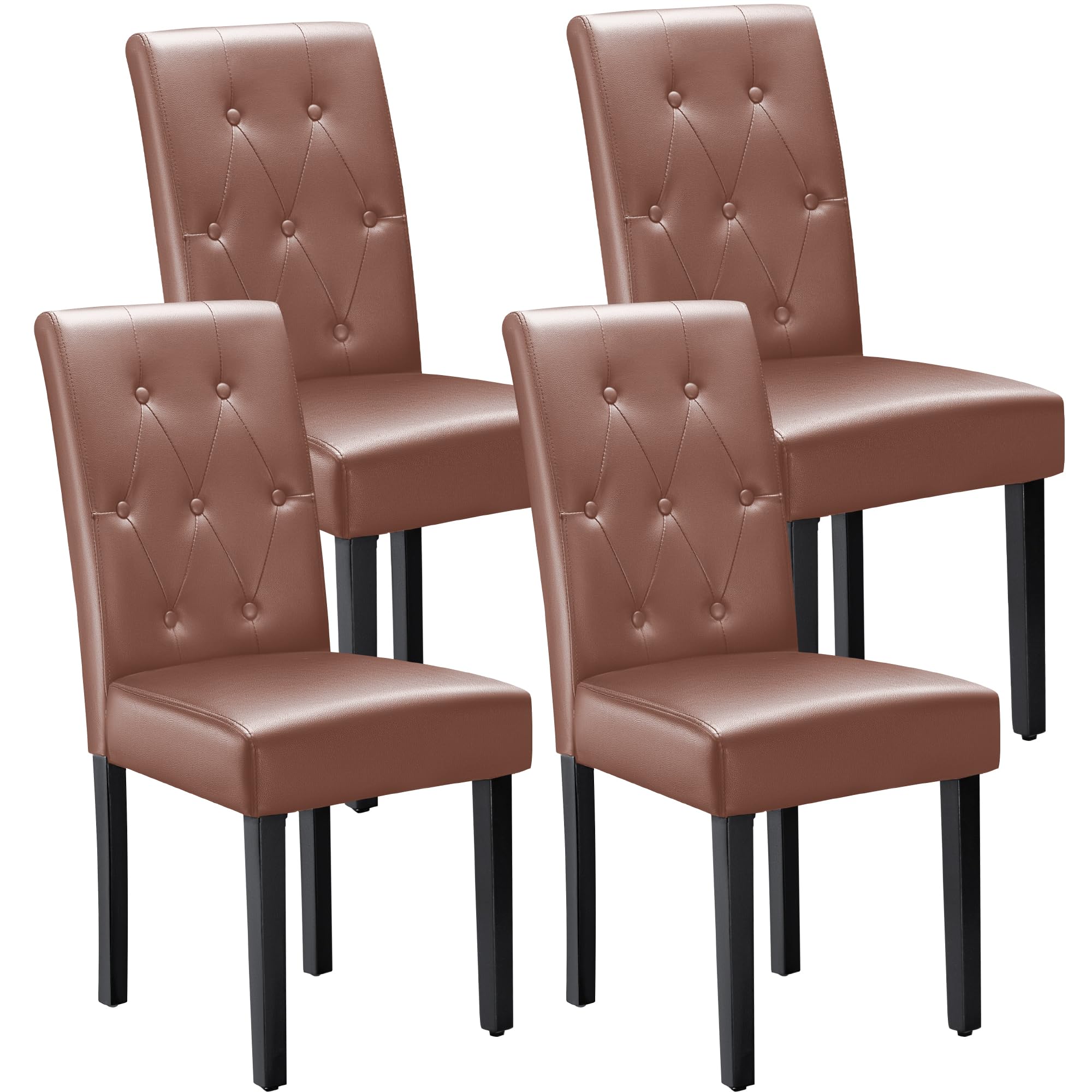 Furmax Ergonomic Dining Chairs Set Of 4, Pu Leather Dinning Room Chairs, Button Tufted Kitchen Chairs With Adjustable Wood Legs