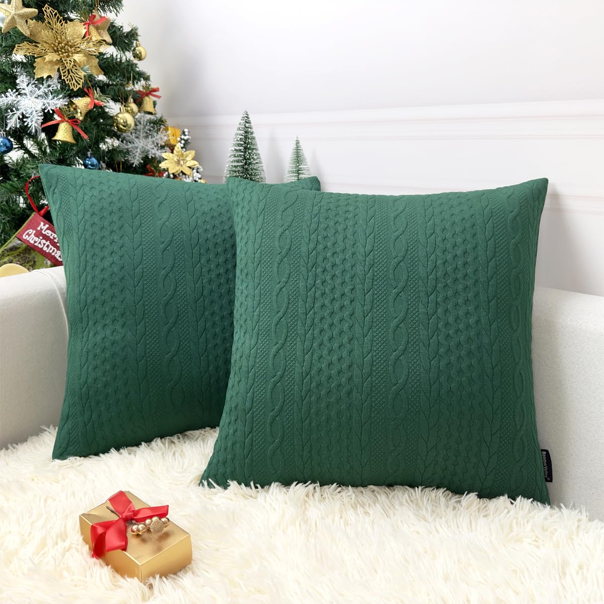 Booque Valley Throw Pillow Covers, Pack of 2 Christmas Green Cushion Covers Super Soft Modern Holiday Decorative Pillow Cases fo