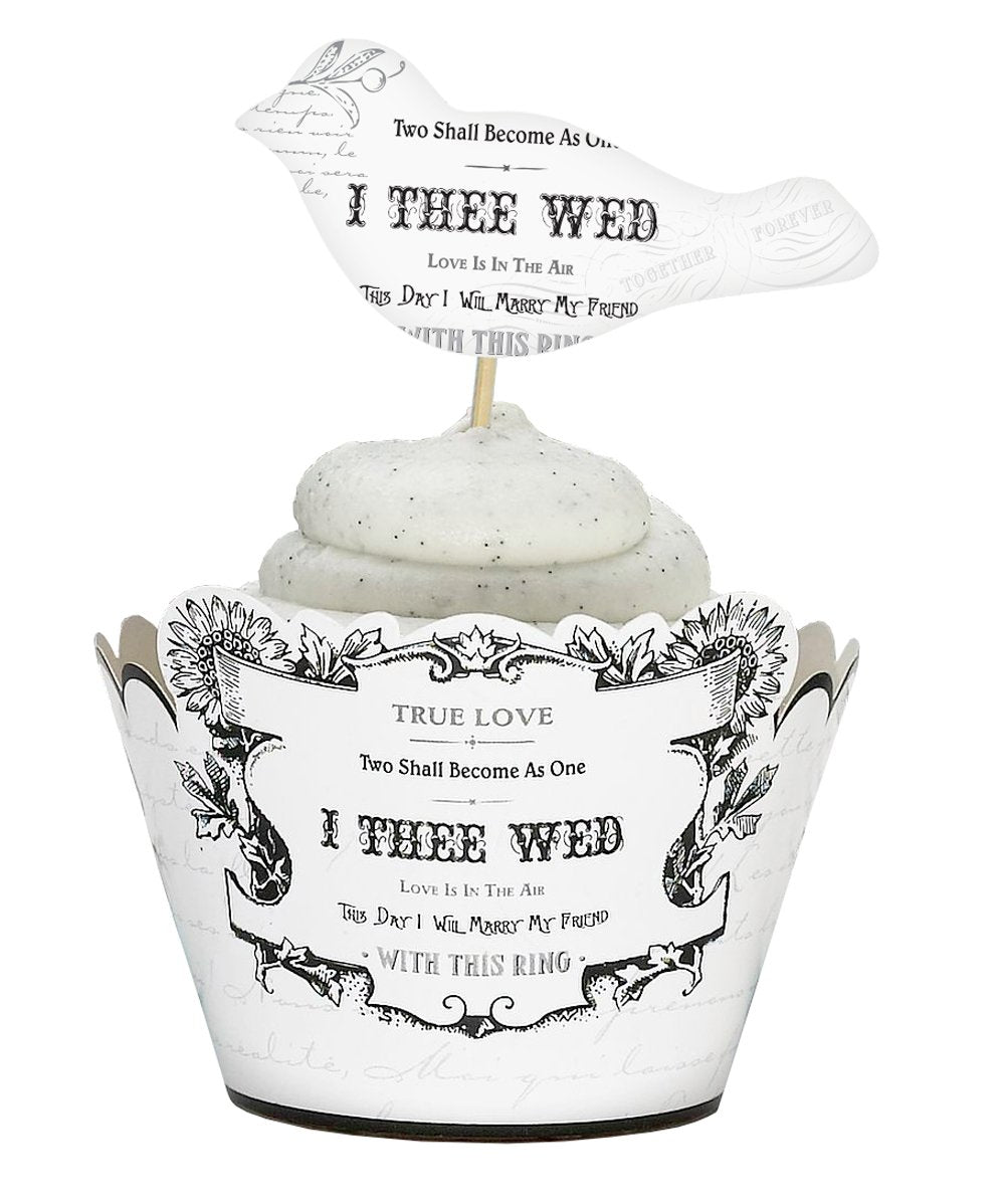 Lillian Rose White Vintage Black Love Bird Cupcake Picks, (WF242 IT)