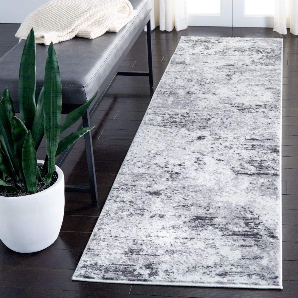 SAFAVIEH Amelia Collection Runner Rug - 2'2'' x 6', Grey & Ivory, Modern Abstract Design, Non-Shedding & Easy Care, Ideal for Hi