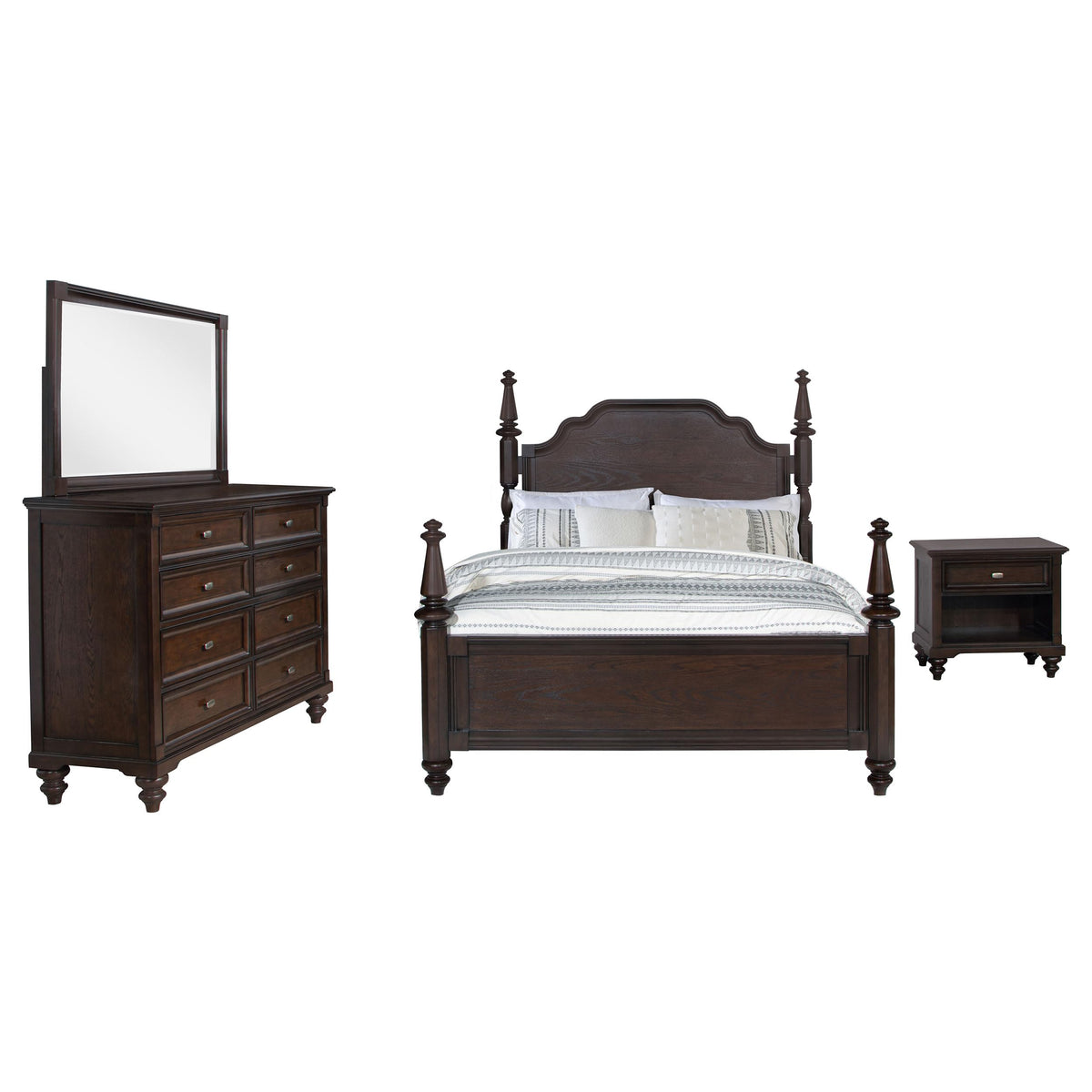 Coaster Home Furnishings Andover Traditional 4-Piece Bedroom Set California King Size Four-Poster Bed Frame 64-inch Headboard Dark Oak 223631KW-S4