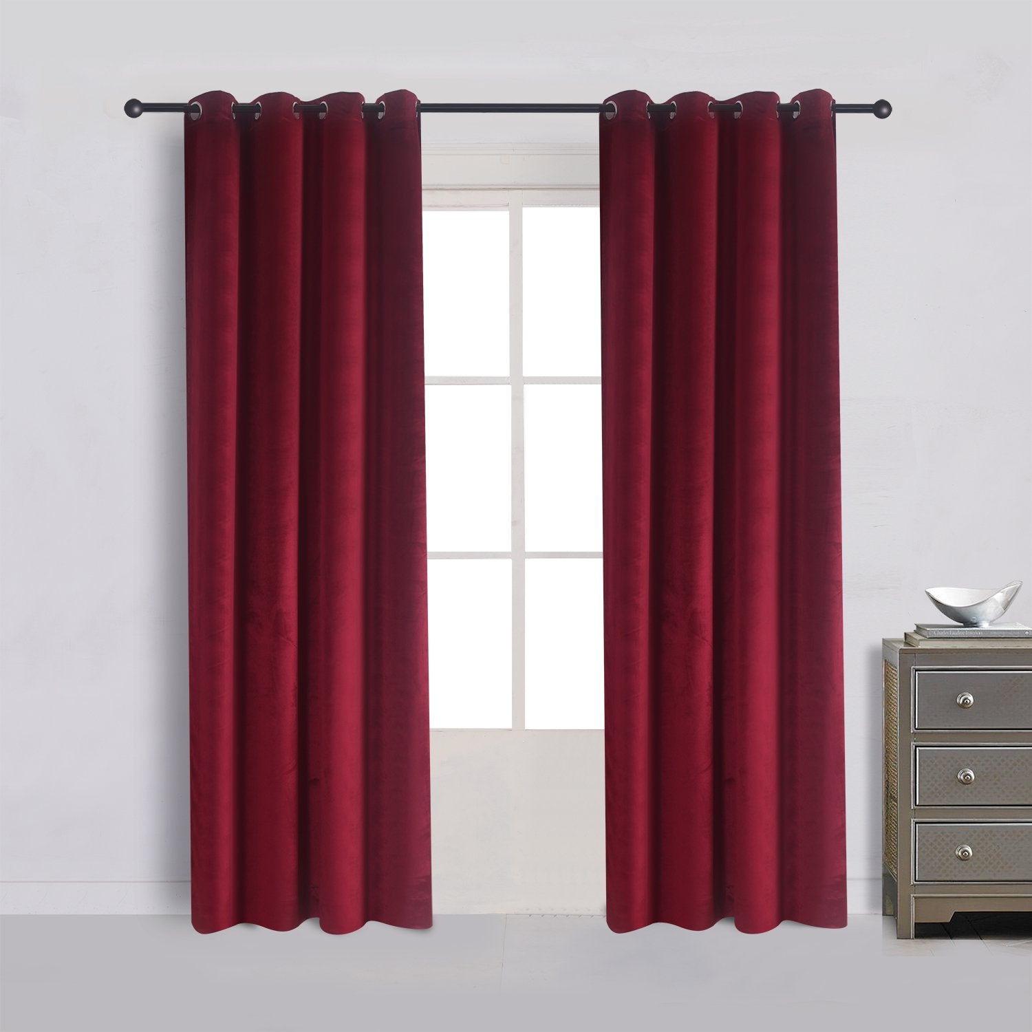 Cherry Home Set Of 2 Velvet Flannel Room Darkening Blackout Curtains Panels Drapes Grommet 52 Wide By 108 Long Burgundy For Livi