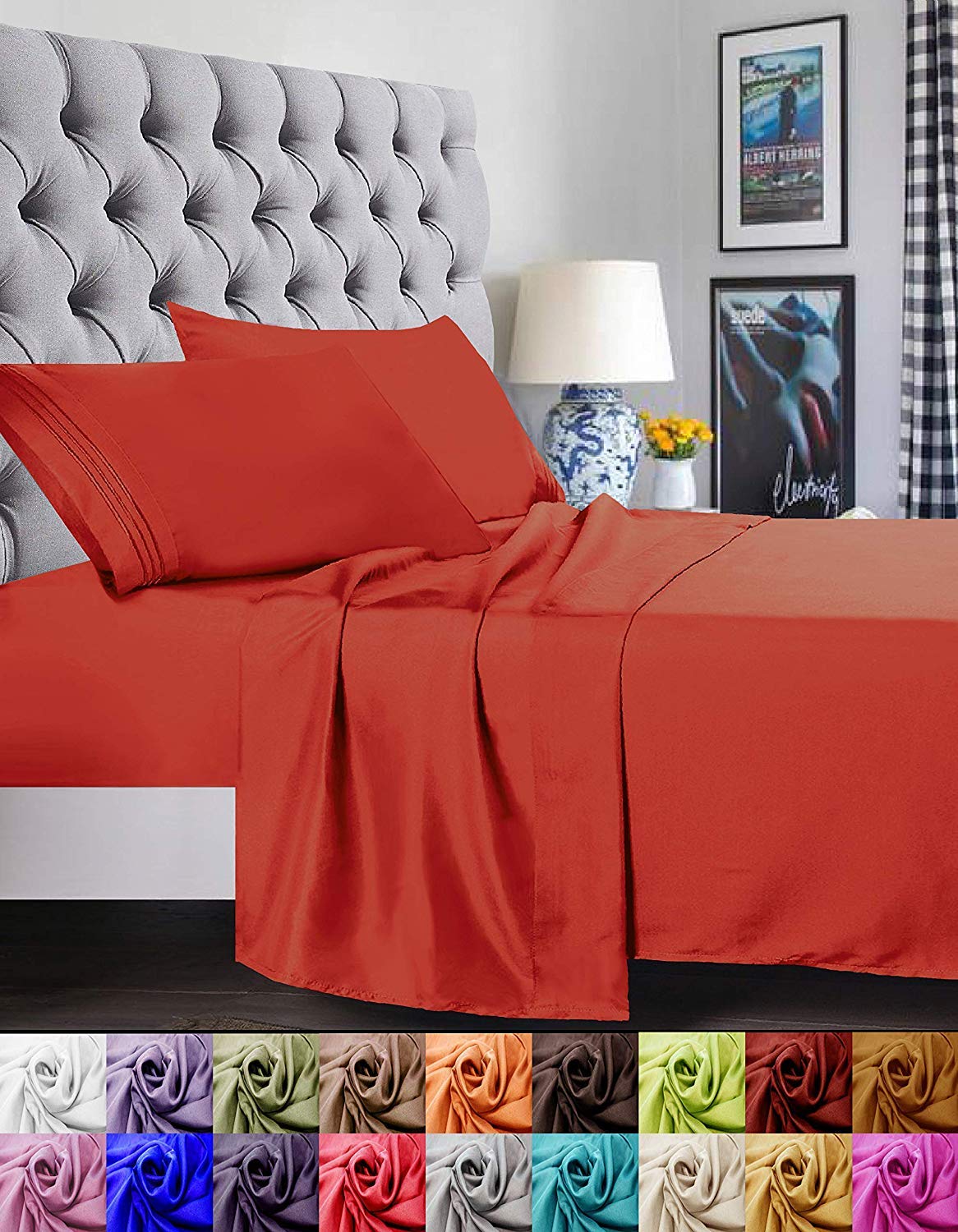 Elegance Linen  1500 Thread Count Egyptian Quality Super Soft Wrinkle Free & Wrinkle Resistant 3 Pc Sheet Set , Deep Pocket Up T