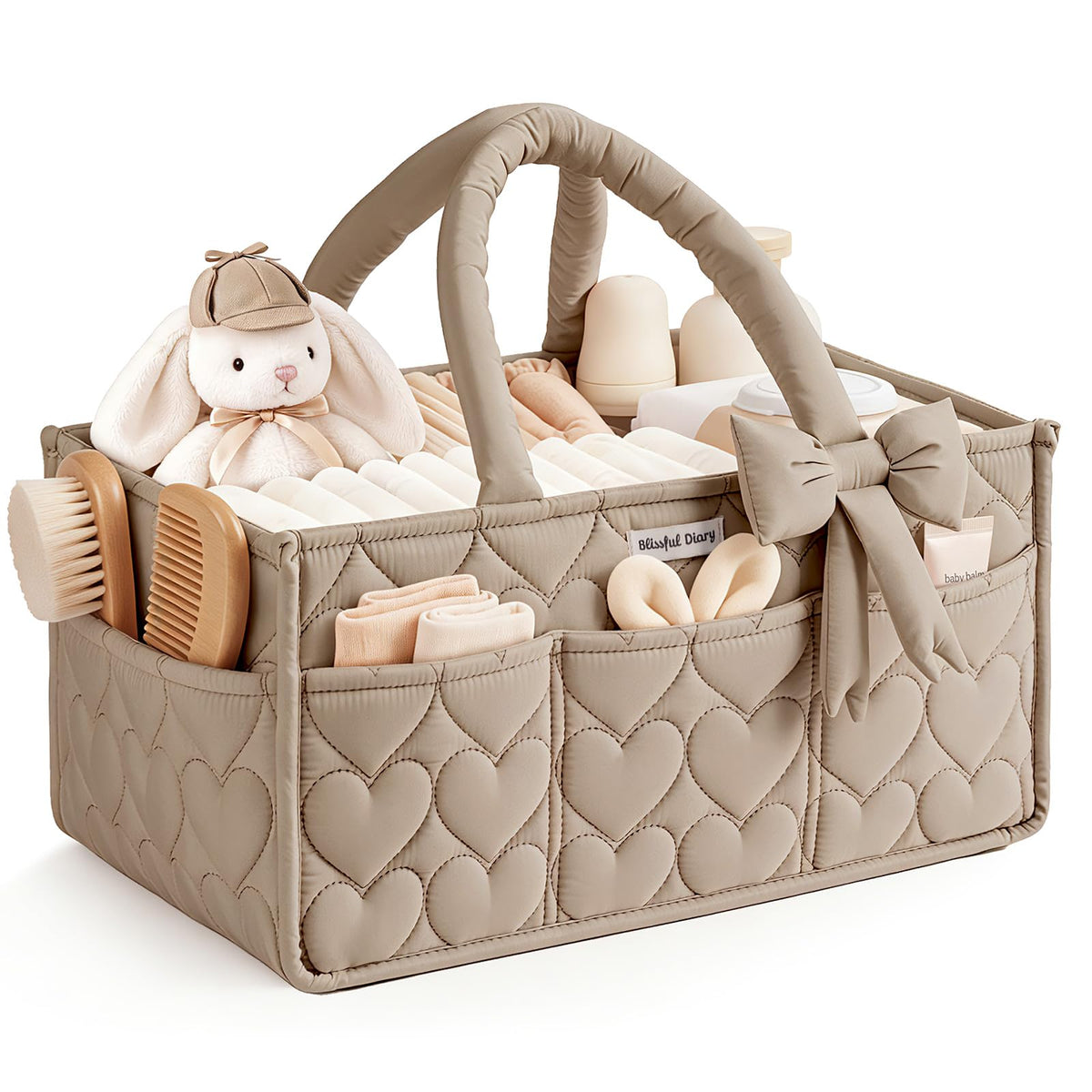 Blissful Diary Baby Diaper Caddy Organizer, HeartQuilted, Brown