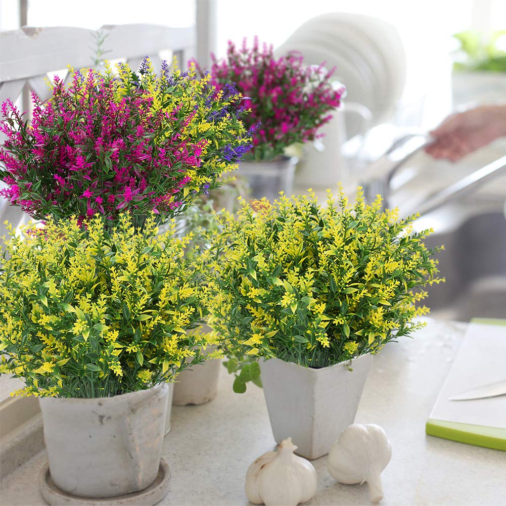 ArtBloom 16 Bundles Yellow Outdoor Artificial Lavender - UV Resistant Faux Plastic Greenery for Garden, Porch, Home Decor, Wedding